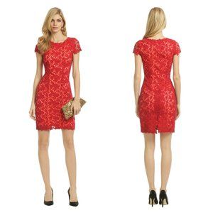 Elie Tahari Dress Red Lace Sheath "Sunset Daisy" EUC